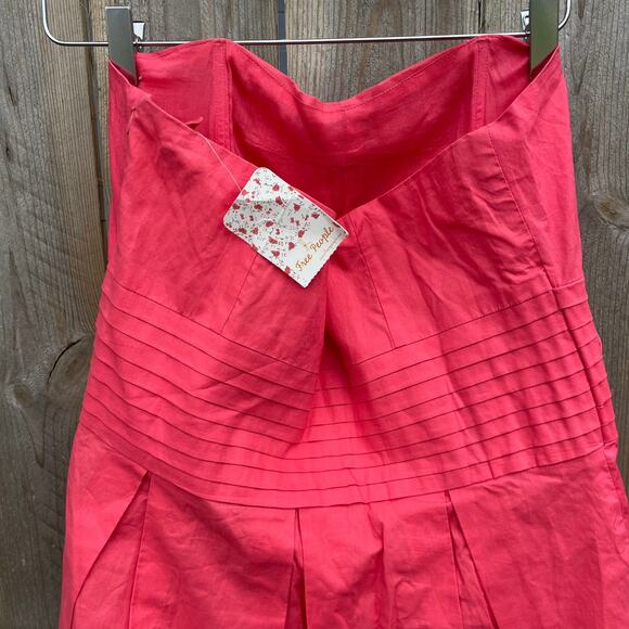 Free People Strapless Dress A-Line Pleated Bow Fit & Flare Pink Size Medium NWT - Picture 5 of 7